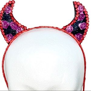 Red & Blk Bling Horns - Purple Mini Roses